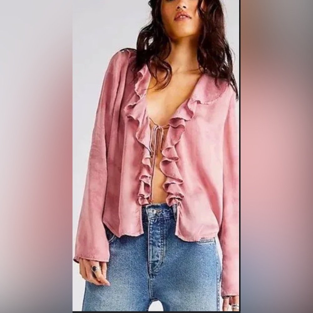 Free People Pink Ruffle Blouse size S
